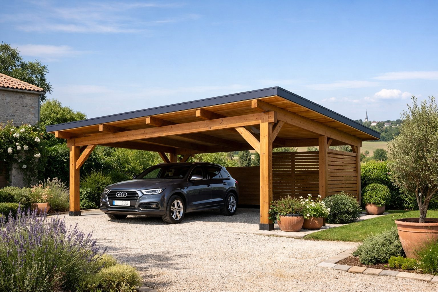 Carport Bois 2 Voitures / Carport Double en Kit : Espace et Robustesse